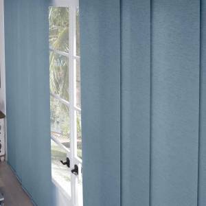 blue fabric vertical sliding shades for a french door